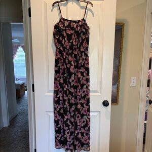 LC Lauren Conrad Black Maxi Dress with Pink Floral Print